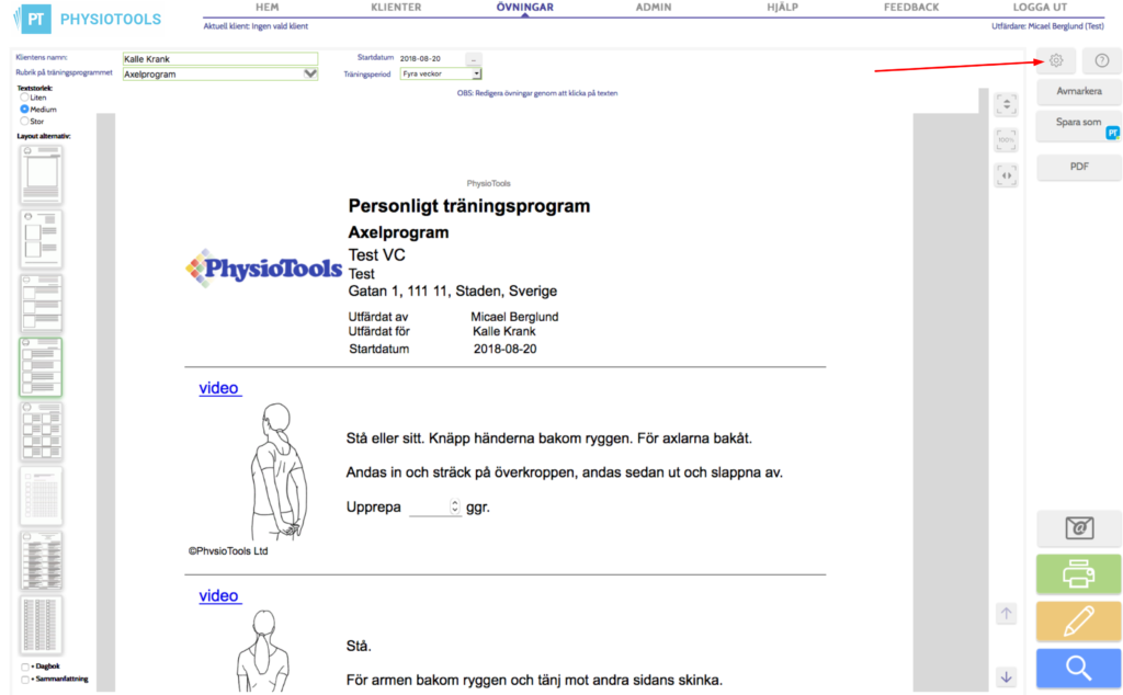Inställningar - Physiotools