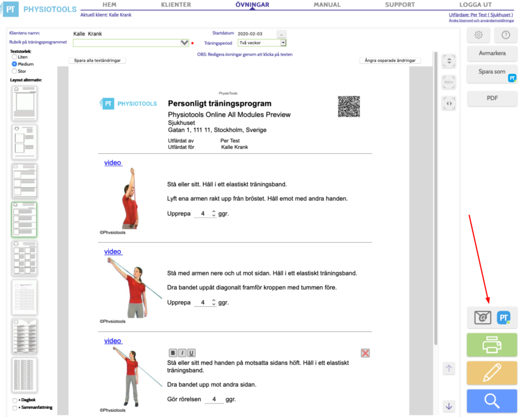 Skicka till Physiotools Trainer
