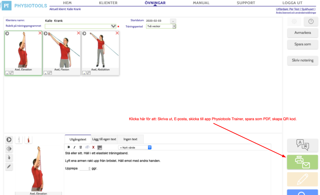 Physiotools skriv ut träningsprogram